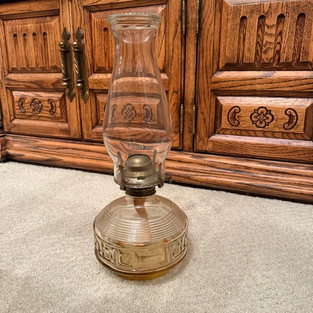 Vintage Oil Lamp with Clear Glass Hobnail Hurricane Shade